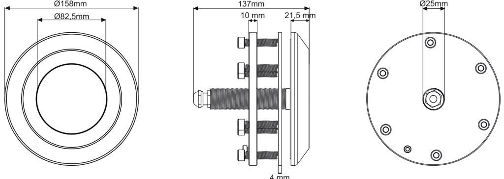 AL UWL303 THS Slim Underwater Boat Light (Ø25 mm Cut-Out, Large) technical drawing